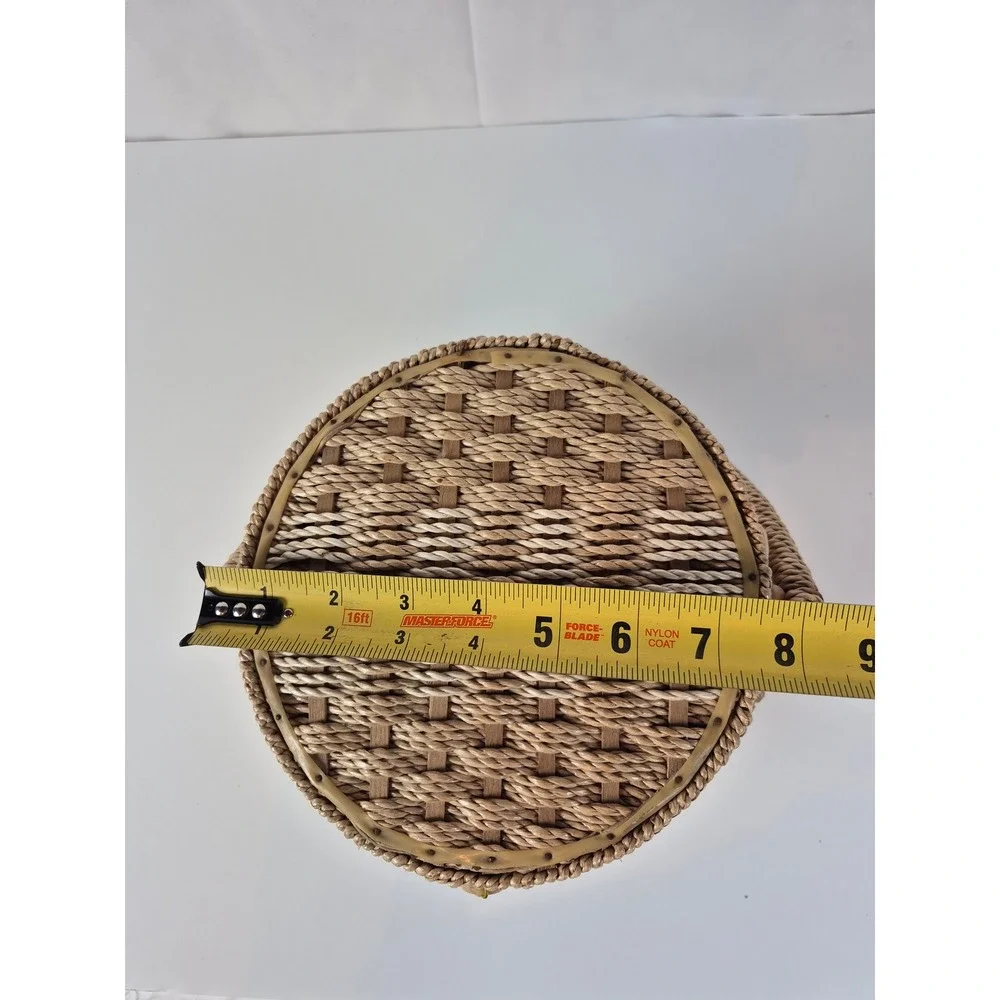 Vintage Wicker Sewing Basket Floral Lined Japan Insert Boho Craft Storage